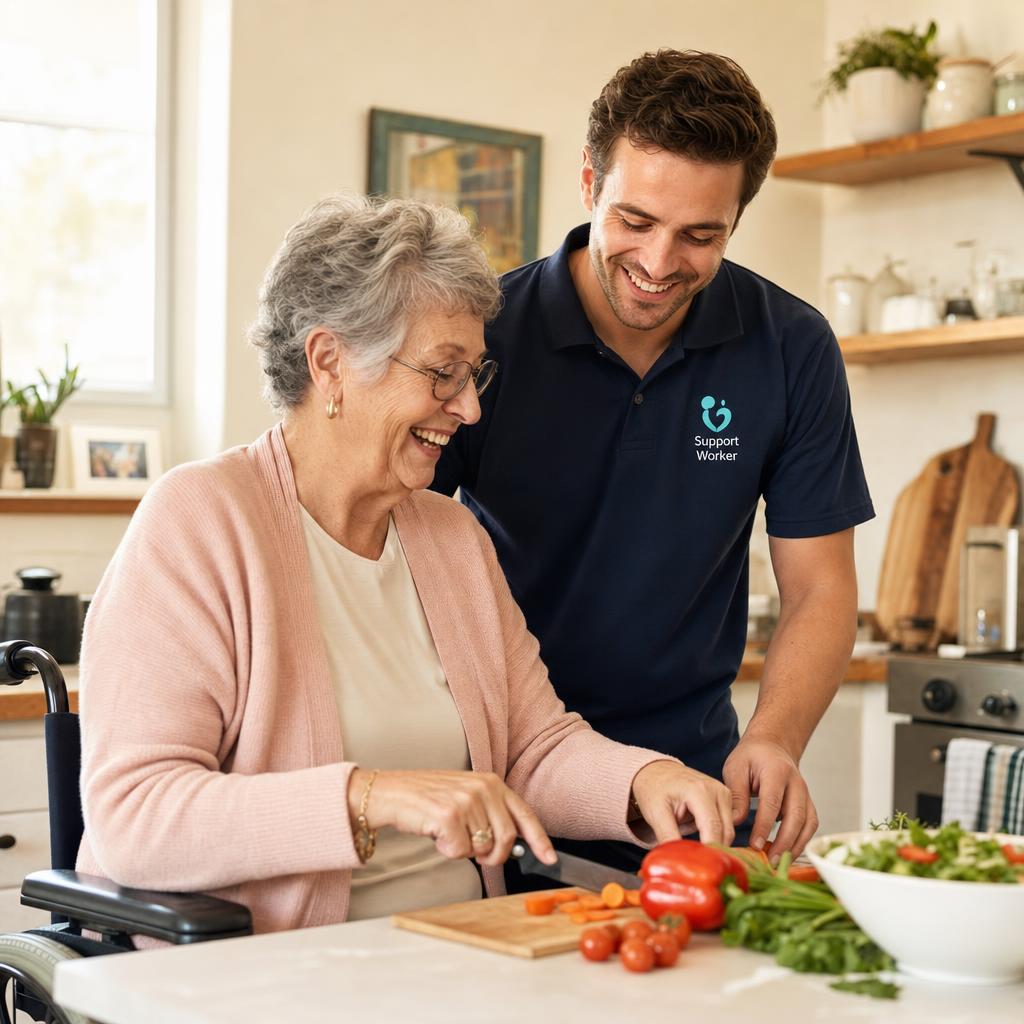 Support worker helping a participant